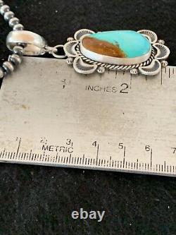 Collier en argent sterling avec pendentif turquoise Mens Royston et perles Navajo 4307