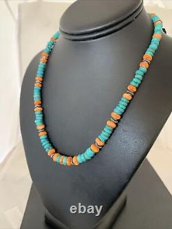 Collier en argent sterling navajo avec turquoise bleue et huître épineuse 01696
