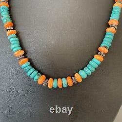 Collier en argent sterling navajo avec turquoise bleue et huître épineuse 01696