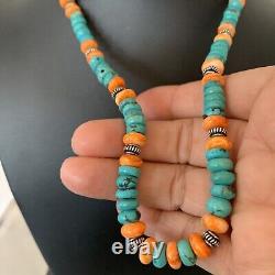 Collier en argent sterling navajo avec turquoise bleue et huître épineuse 01696