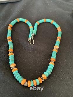 Collier en argent sterling navajo avec turquoise bleue et huître épineuse 01696