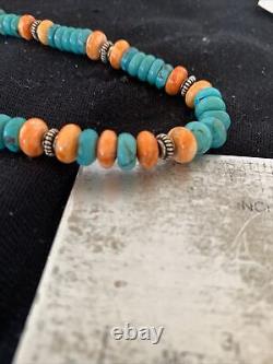 Collier en argent sterling navajo avec turquoise bleue et huître épineuse 01696