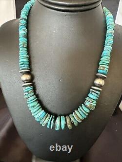Collier en perles navajo bleues turquoise graduées en argent sterling 18 18319