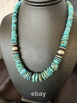 Collier en perles navajo bleues turquoise graduées en argent sterling 18 18319