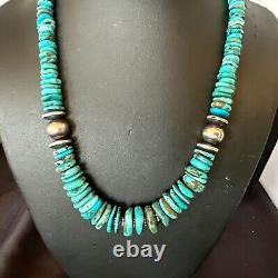 Collier en perles navajo bleues turquoise graduées en argent sterling 18 18319