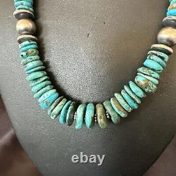 Collier en perles navajo bleues turquoise graduées en argent sterling 18 18319