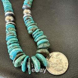 Collier en perles navajo bleues turquoise graduées en argent sterling 18 18319