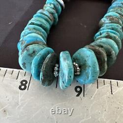 Collier en perles navajo bleues turquoise graduées en argent sterling 18 18319