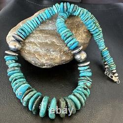 Collier en perles navajo bleues turquoise graduées en argent sterling 18 18319