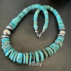 Collier en perles navajo bleues turquoise graduées en argent sterling 18 18319