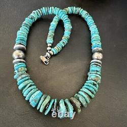 Collier en perles navajo bleues turquoise graduées en argent sterling 18 18319