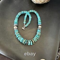 Collier en perles navajo bleues turquoise graduées en argent sterling 18 18319