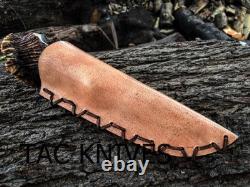 Couteau de chasse extérieur avec poignée en bois de cerf texturé pierre.