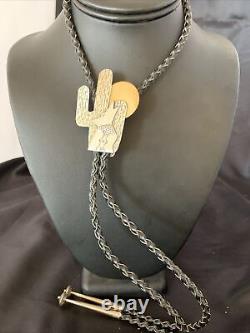 Cravate Bolo en Argent Sterling Navajo avec Loup Hurlant et Lune 12147