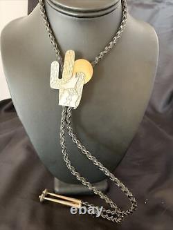 Cravate Bolo en Argent Sterling Navajo avec Loup Hurlant et Lune 12147