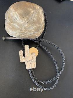 Cravate Bolo en Argent Sterling Navajo avec Loup Hurlant et Lune 12147