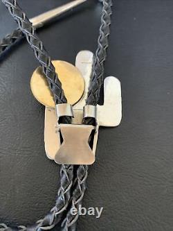 Cravate Bolo en Argent Sterling Navajo avec Loup Hurlant et Lune 12147