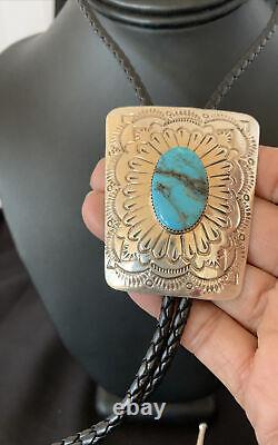 Cravate bolo en argent sterling Navajo avec turquoise Kingman bleue pour homme 12144