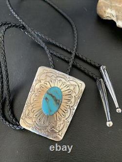 Cravate bolo en argent sterling Navajo avec turquoise Kingman bleue pour homme 12144