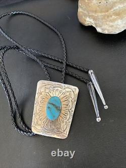 Cravate bolo en argent sterling Navajo avec turquoise Kingman bleue pour homme 12144