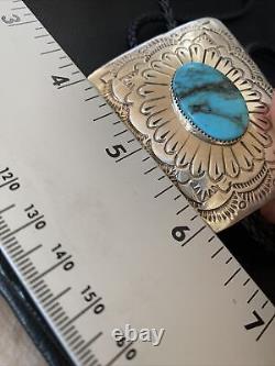 Cravate bolo en argent sterling Navajo avec turquoise Kingman bleue pour homme 12144