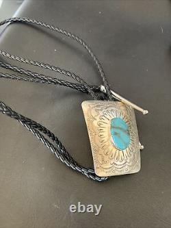 Cravate bolo en argent sterling Navajo avec turquoise Kingman bleue pour homme 12144