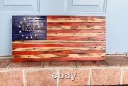 Drapeau américain Betsy Ross en bois rustique des États-Unis - Article fait main, neuf