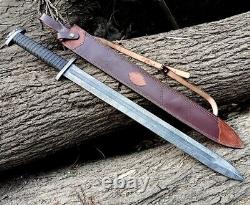 Épée romaine Gladius, lame en acier damas fait main, prête pour la bataille avec fourreau, États-Unis.