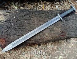 Épée romaine Gladius, lame en acier damas fait main, prête pour la bataille avec fourreau, États-Unis.