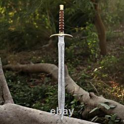 Épée viking en acier damassé fait main, double tranchant, pleine tang et étui