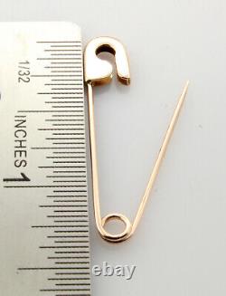Épingle de sûreté en or rose 14 carats de 1,25 pouce de longueur, fabriquée à la main aux États-Unis.