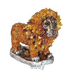 Figurine Lion en ambre naturel de la Baltique fait à la main