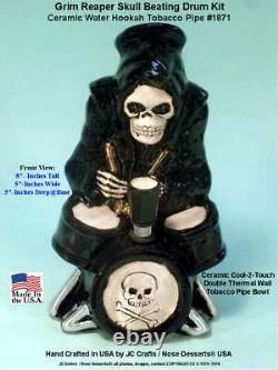 Grim Reaper Crâne Sur Tambour Kit Céramique Bong Water Hookah Tuyau De Tabac 1871 USA