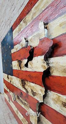 Hand Made United State Map On USA Drapeau Trois Dimensional Painting All Metal
