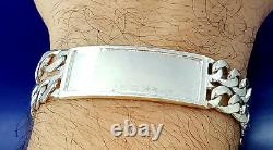 Heavy Solid Sterling Silver 2 Row Curb Link ID Bracelet Fabriqué À La Main Aux États-unis 39 Grams