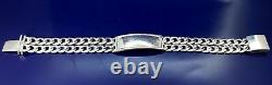 Heavy Solid Sterling Silver 2 Row Curb Link ID Bracelet Fabriqué À La Main Aux États-unis 39 Grams