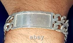 Heavy Solid Sterling Silver 2 Row Curb Link ID Bracelet Fabriqué À La Main Aux États-unis 40 Grams