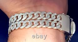 Heavy Solid Sterling Silver 2 Row Curb Link ID Bracelet Fabriqué À La Main Aux États-unis 80 Grams
