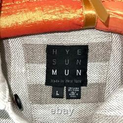 Hye Sun Mun Linge Rayé Hutton Veste Femme Taille Grande Fabriquée À La Main Aux États-unis