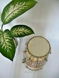Instrument de musique Dholak en bois avec écrous et boulons faits à la main MeenaKari, Dholki, États-Unis.