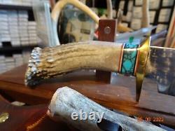 Ken Richardson Hand Made Stag Bowie Turquoise Poignée 13 1/2 1085 St Made U. S. A