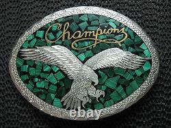 Les Champions Eagle Belt Buckle! Vintage! Rare! Fait À La Main! 1983! Usa! Pierre Verte