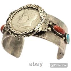 MUSÉE VINTAGE Bracelet en argent sterling Navajo Tommy Jackson TURQUOISE Coral