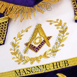 Maître de la Grande Loge maçonnique Maître Maçon 100% Tablier en Peau de Mouton avec Collier à Chaîne Fait Main