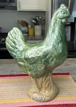 Monroe Salt Works Maine Poterie d'Art Rooster Hen Chicken Base de Lampe Émaillée Verte