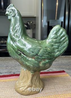 Monroe Salt Works Maine Poterie d'Art Rooster Hen Chicken Base de Lampe Émaillée Verte