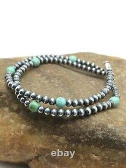 Native American Navajo Pearls Sterling Argent Bleu Bracelet Turquoise Cadeau 378