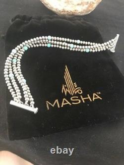 Native American Navajo Pearls Sterling Argent Bleu Turquoise Bracelet Cadeau 4 St