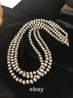 Native American Sterling Silver Navajo Pearls 7 MM Collier 21 3 Strand Gift