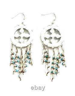 Native American Sterling Silver Zuni Boucles D'oreilles En Turquoise